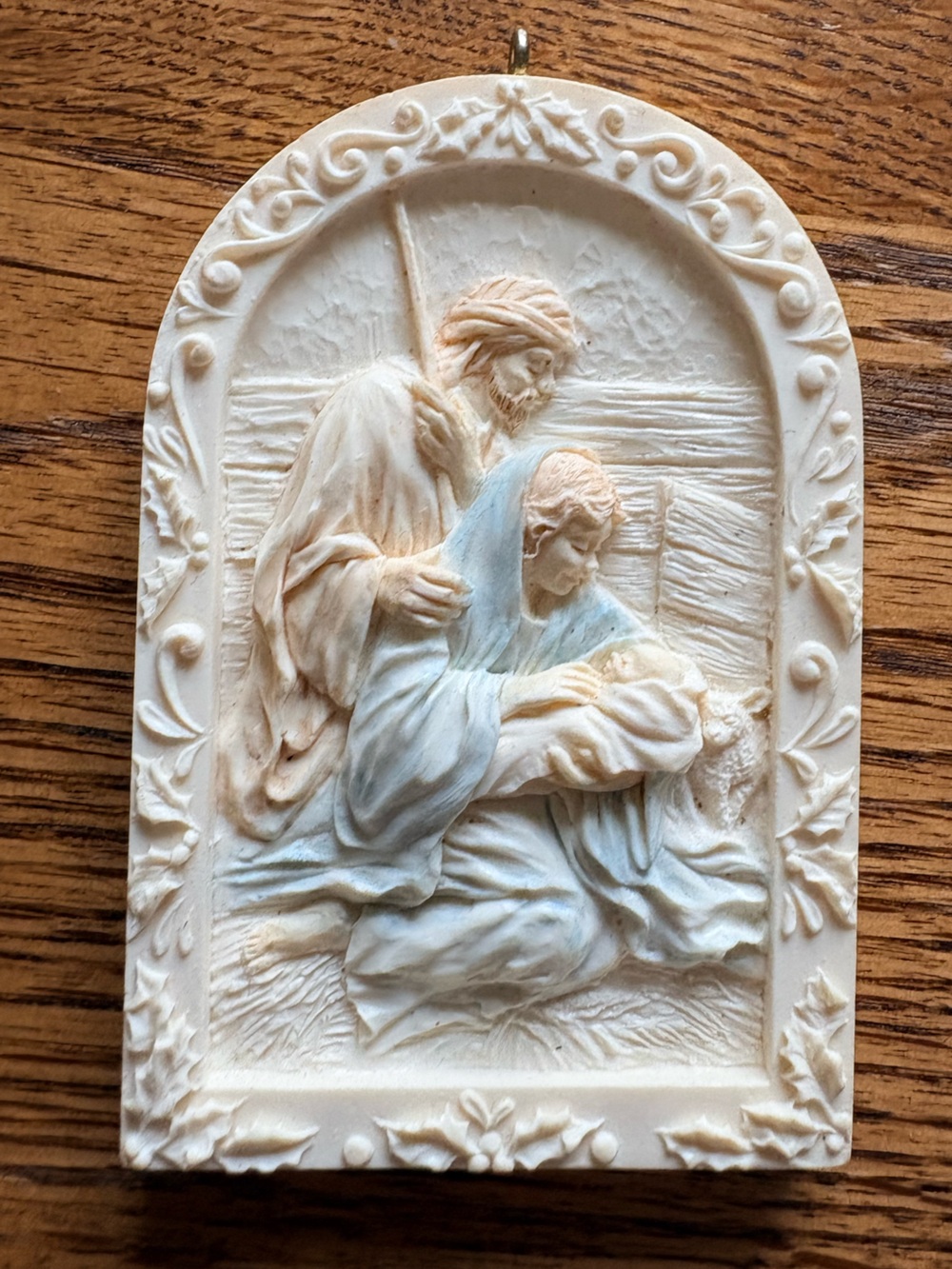 VTG Hallmark Keepsake 1993 Cream Relief Plaque Nativity “He is Born” Ornament - Picture 2 of 9